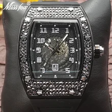 

Hip Hop MISSFOX Tonneau Shaped Mens Watches Iced Out Fashion Classic Style Watch Full Steel Diamond Waterproof Shockproof Clocks