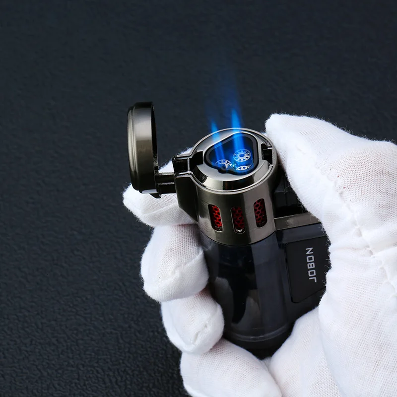 Compact Cigar Lighter Inflatable Triple Torch Windproof Jet Flame Adjustable Lighters Fuel Visible Butane Gas Lighter Cigarette Lighter