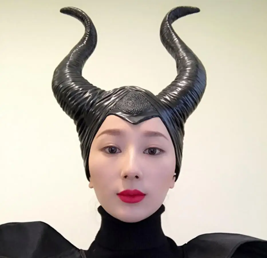 Хэллоуин косплей Maleficent ведьмы рога шляпа головные уборы маска головные уборы шлем вечерние Black queen