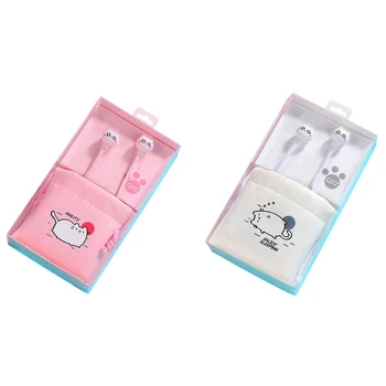 

2pcs Cute Cat Wired Earphone with Mic Stereo Earbuds with Earphone Case for Xiaomi Samsung - white & pink