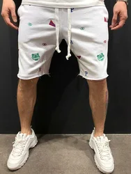 High Street Summer Tide Shorts Brand Embroidered Hip-Hop Beggar Cotton Men's Loose Five-Point Pants Sports Casual Jogging Shorts