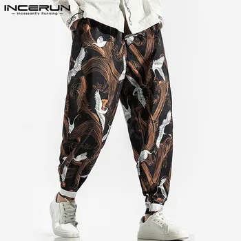 

INCERUN Men Harem Pants Printing Elastic Waist Baggy Joggers 2020 Chinese Style Vintage Casual Pants Trousers Men Streetwear 3XL