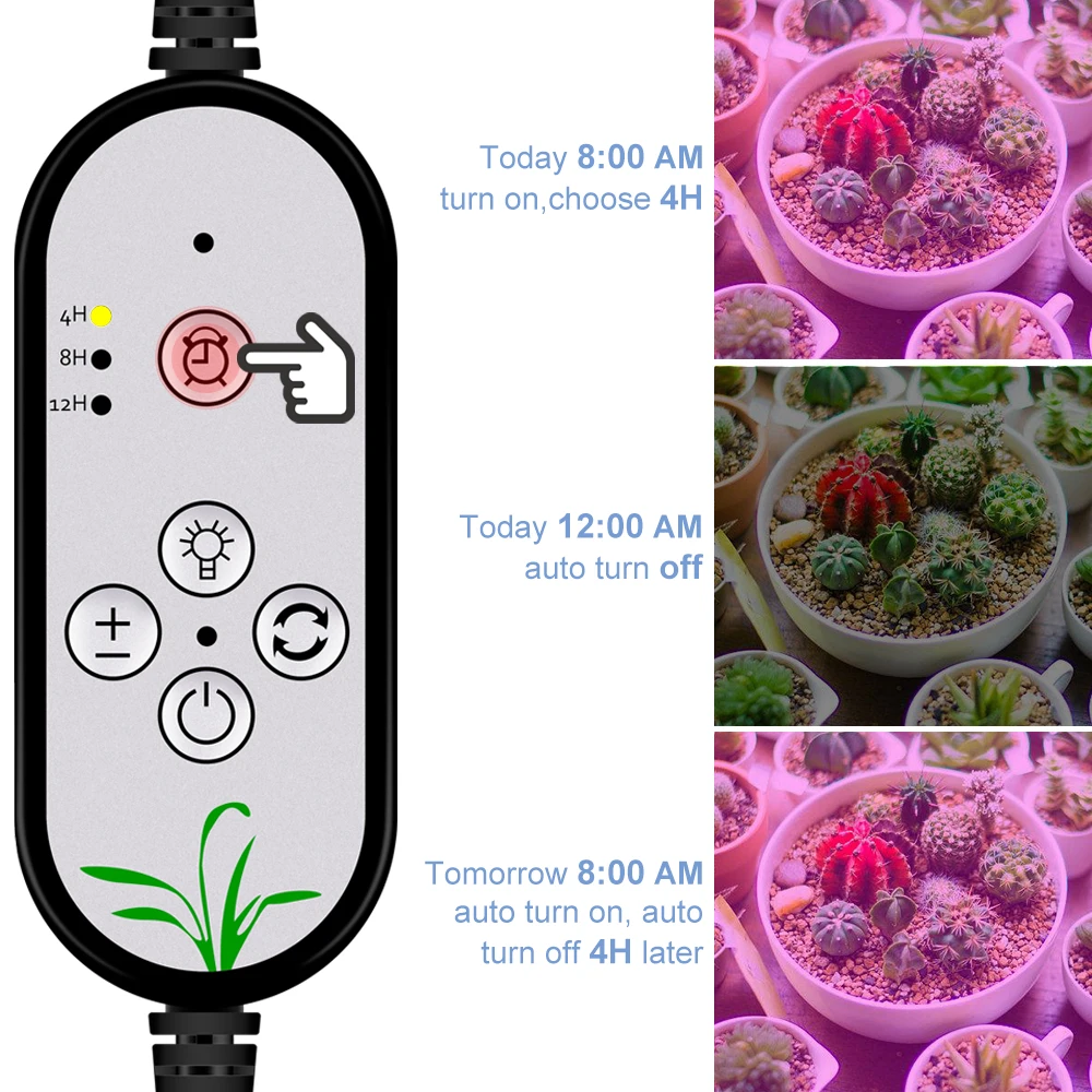 LED Plant Growth Lamp 5V USB Grow Light Bulb with Red Blue Full Spectrum LED Adjustable 3-Head Timer Plant Grow Lamp Grow Box
