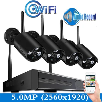 

Plug and Play Audio Record 4CH NVR Wifi System 4CH 5MP CCTV (2560x1920) Wifi Camera System Video Surveillance Kit H.265 Wireless