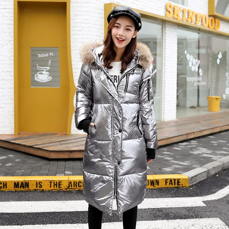 

2019 Winter New Style Thick Cotton-padded Clothes Korean-style Long Warm WOMEN'S Quilted Cotton Coat Slim Fit Bright Surface dow