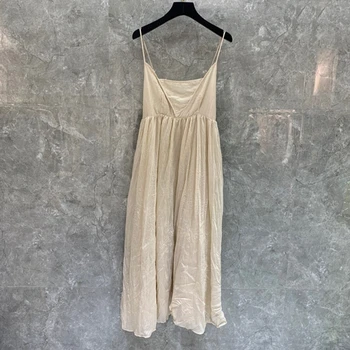 

2020 Spring and Summer New Women's Solid Color Decoration Wrinkled off-the-Shoulder Strap Dress 422