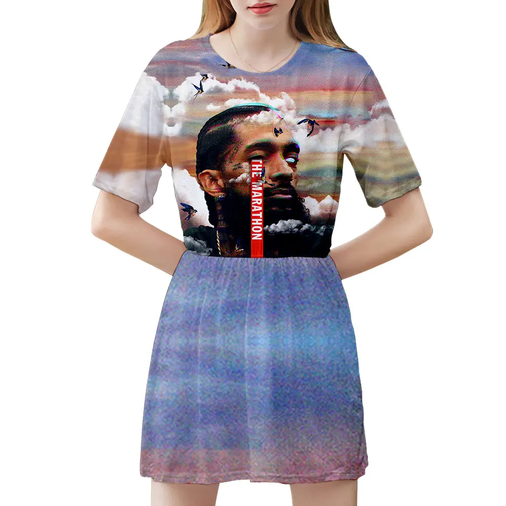 Women's Clothing Dresses Nipsey Hussle Plus Size Party Casual Tie Dye Dress Short Sleeve Vestido Sexy A-Line Knee-Length Summer