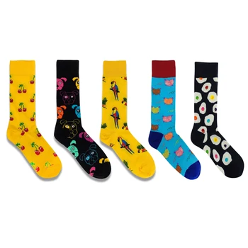 

High Quality Mens Happy Socks bear Cherry egg bird novelty Socks Men Combed Cotton fun socks fashion Calcetines Largos Hombre