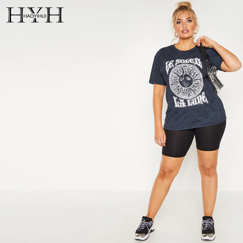 

Kissmilk Summer Fashion Round Neck Sports And Leisure Short Sleeve Color Letter Geometric Print Large Size T-shirt