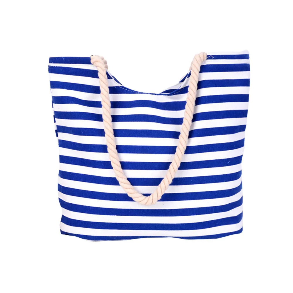 

Women Stripes Canvas Beach Tote Bag Large Capacity Female Zipper Shoulder Bag Tote Handbag Casual Shopping Shoulder Bags tassen