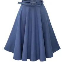 Осенне-зимняя модная женская юбка винтажная Ретро плиссированная юбка миди с высокой талией джинсовая Расклешенная юбка с поясом Saia Femininas SK098