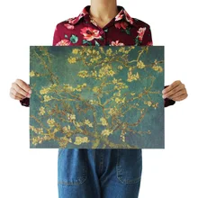 [A120] всемирно известная картина Ван Гог цветки персика Ностальгический ретро плакат из крафт-бумаги Крытый кафе декоративная живопись