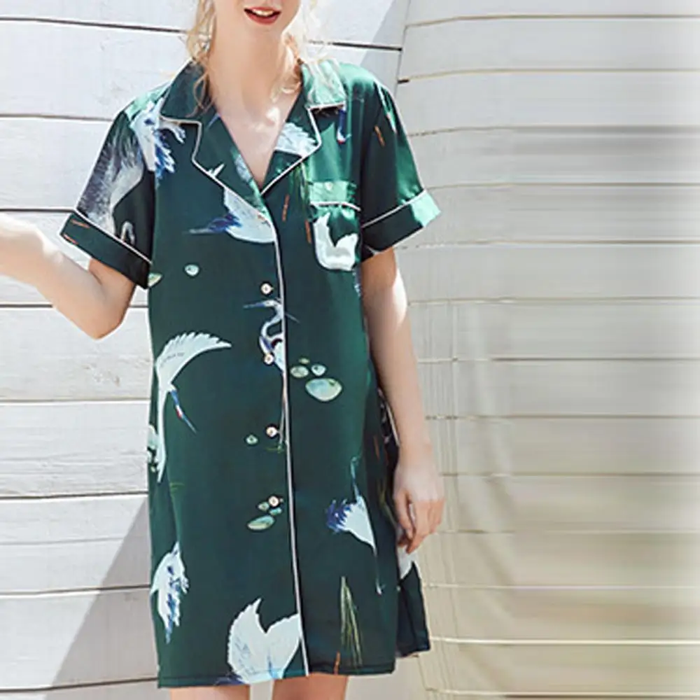 

Women Printed Silk Home Nightgown Fashion Print Sleepwear Casual Comfort Nightdress Camisa de Noite Mulher 2019 New Hot Sale E