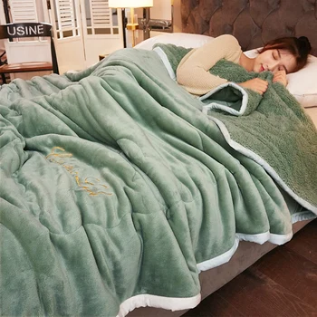 

Thick three-layer blanket cushion quilt winter warm coral velvet sheets lamb velvet blanket double-layer flannel bed LB60516