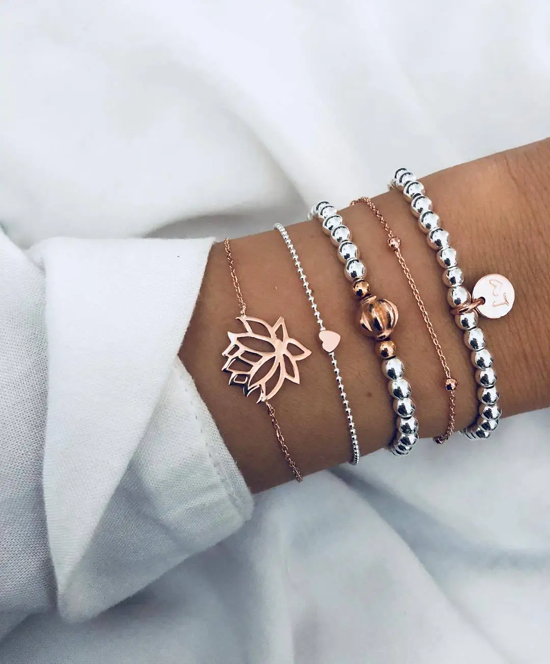 

Bohemia bangle Heart flower Map chain Bracelet with alloy cotton for Women stainless steel bracelet Charm Jewelry Accessories