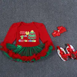 Рождественские детские комбинезоны с длинными рукавами; платье принцессы для малышей; осенне-зимняя одежда для ползания; Комплект для