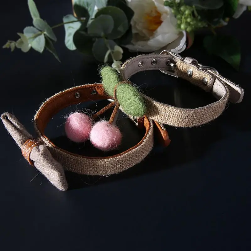 Cat Collar Cherry Designed Adjustable Buckle Bow Tie Hand Knitted Cute Kitten Cat Neck Ring Stylish Cat Photo Prop Cat Collar Cherry Designed Adjustable Buckle Bow Tie Hand Knitted Cute Kitten Cat Neck Ring Stylish Cat Photo Prop