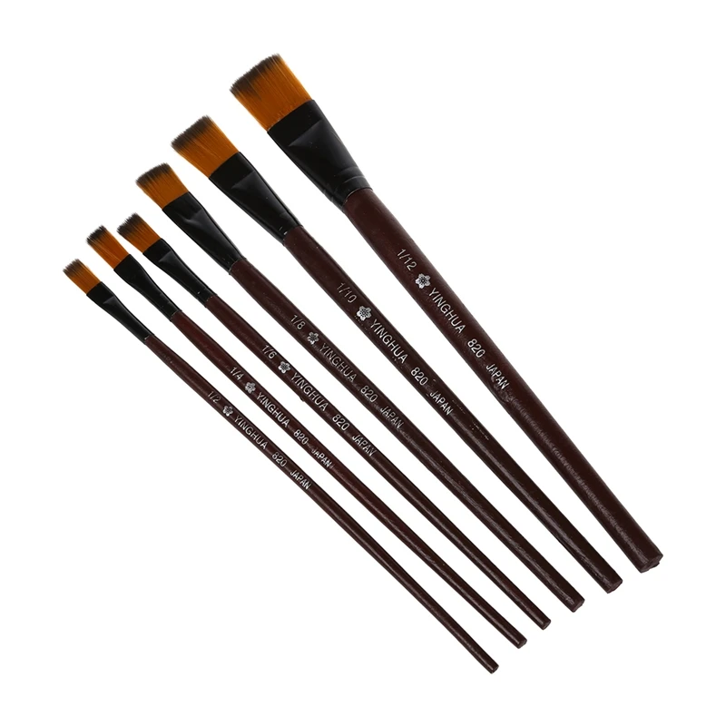 Pack of 6 Art Brown Nylon Paint Brushes for Acrylic | Канцтовары для офиса и дома