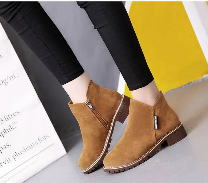 Winter boots women sneakers square heel casual shoes woman 2019 fashion side zipper solid adult women ankle boots women shoes (10)