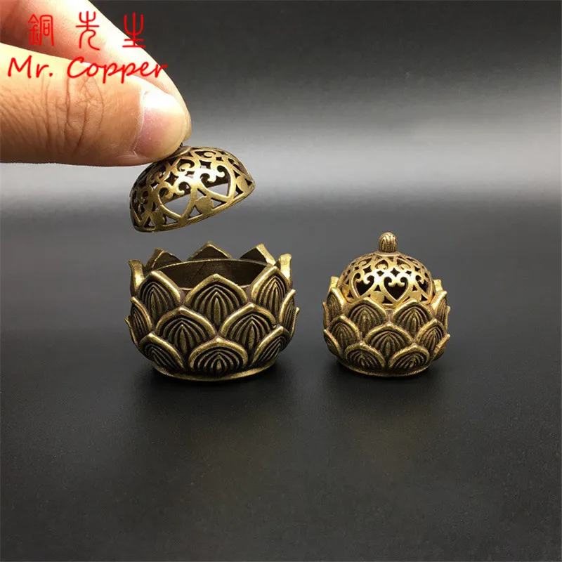Винтажная медная Мини карманная Будда основание лотоса благовония горелка