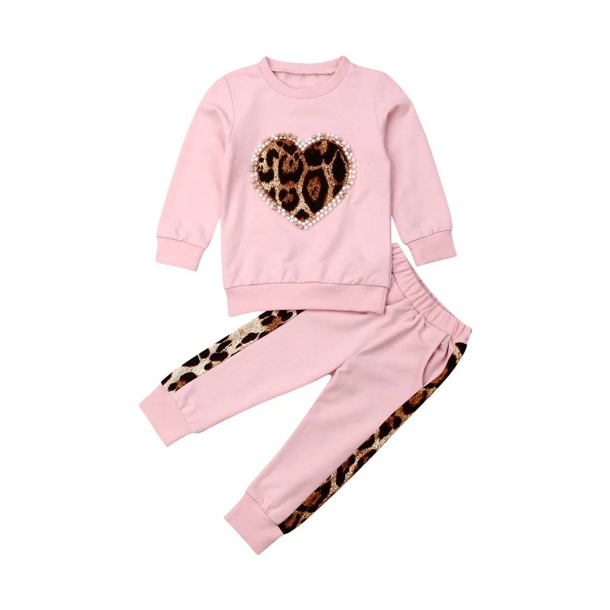 1-6Y детский осенне-зимний комплект одежды для маленьких девочек, розовый Леопардовый свитшот с длинными рукавами, топ, спортивный костюм с длинными брюками, одежда для девочек