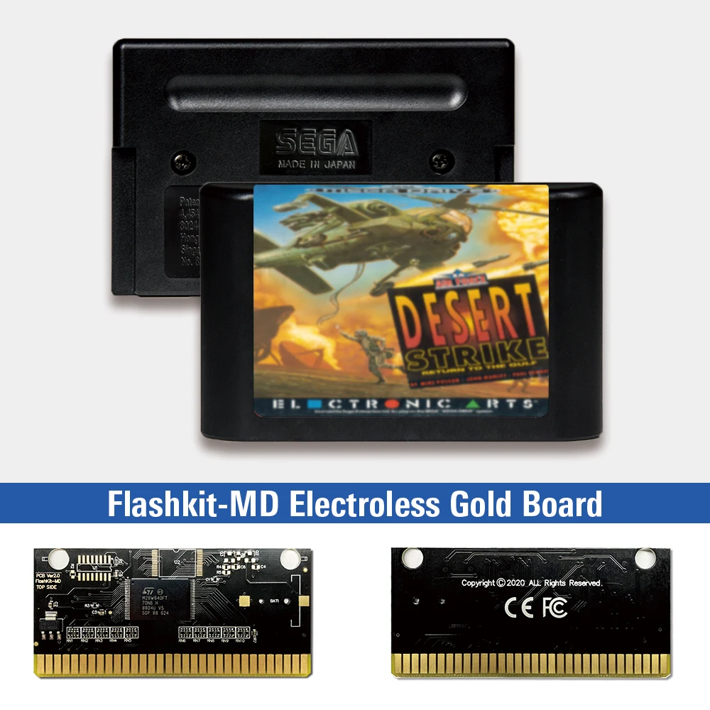 Desert Strike - EUR Label Flashkit MD Electroless Gold PCB Card for Sega Genesis Megadrive Video Game Console | Электроника