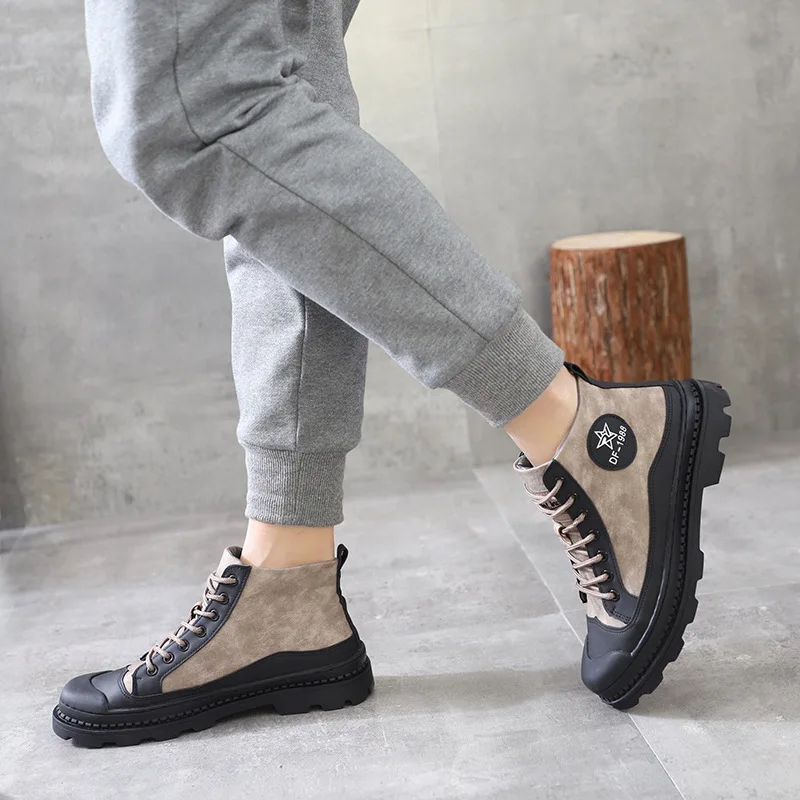 

2020 Spring Winter New Style Shoes PU Leather Breathable Comfortable Boots Men's Large Size 45 Thick Hight-top Youth Fashion Sne