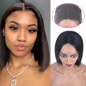 

13x4 Cut Bob Wig Short Lace Closure Human Hair Wigs Brazilian Straight Bob Wigs With Baby Hair Non-remy Natural Color