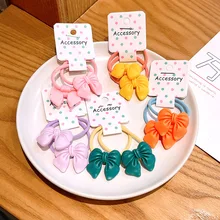 

1 Pair Girls Cute Candy Color Bow-knot Elastic Hair Bands Ponytail Holder Scrunchies Bow Knot Hair Ring Kid Hair Accessories