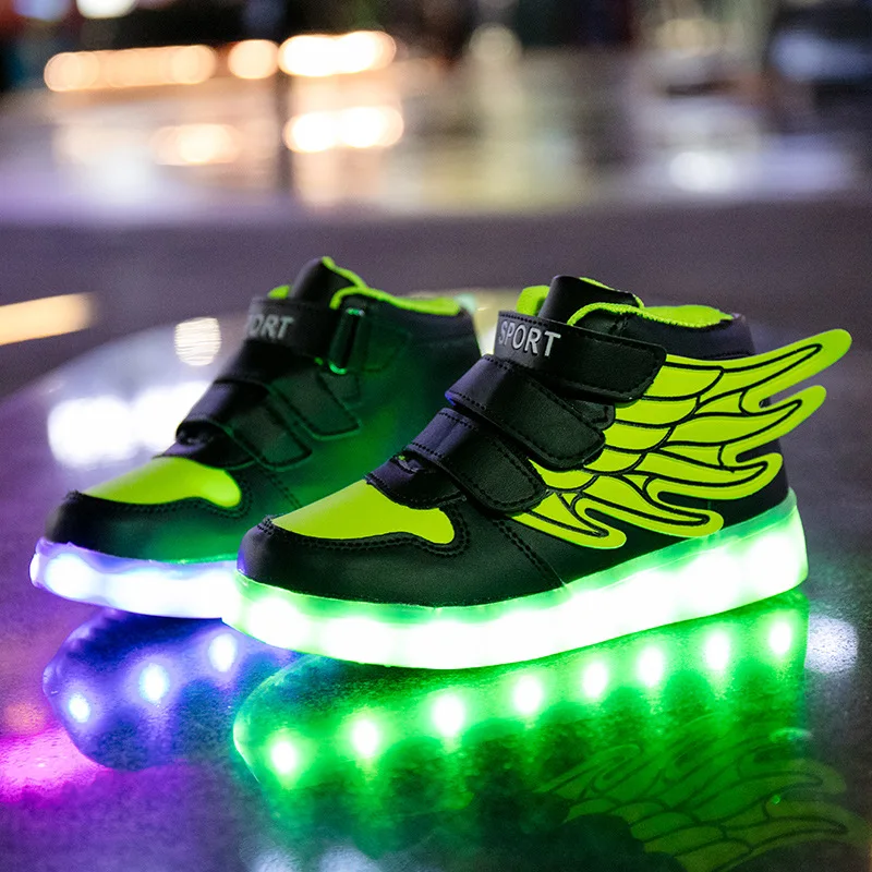 boy sandals fashion Size 22-37 Children LED Shoes USB Charged Glowing Wings Sneakers with Light Up Sole Luminous Lighted Shoes for Kids Boys Girls child shoes girl