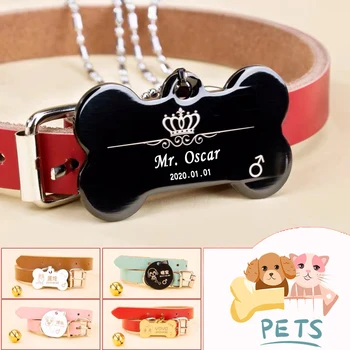 

Customize Dog Cat ID Tag Free Engraving Dog Collar for free Bone Circle and Heart Shape Necklace Pendant Accessory
