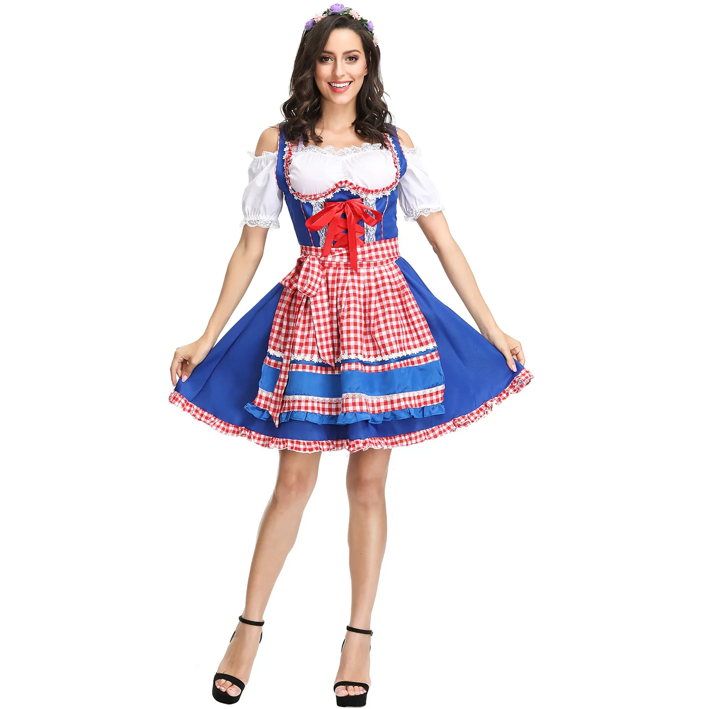 Для женщин баварский дирндль горничной крестьянское платье-юбка для вечерние женские хлопок вышитые горничная Девичья нарядное платье