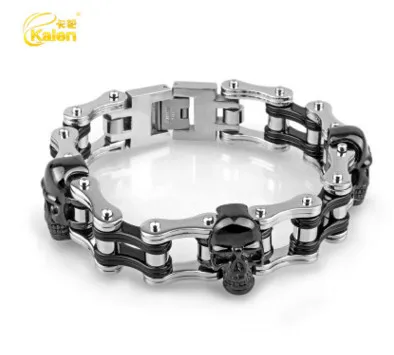 Панк браслет из нержавеющей стали с черным черепом для мужчин, байкер, велосипед, мотоцикл, браслет на цепочке, модные аксессуары, ювелирные изделия