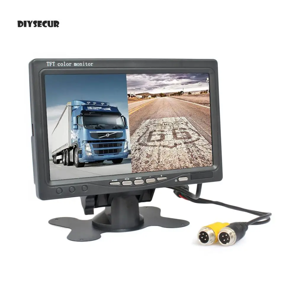 

DIYSECUR 7" TFT LCD Color Rear View Monitor Car Monitor with 2 x 4PIN Video Input Diaplay Two Cameras Image