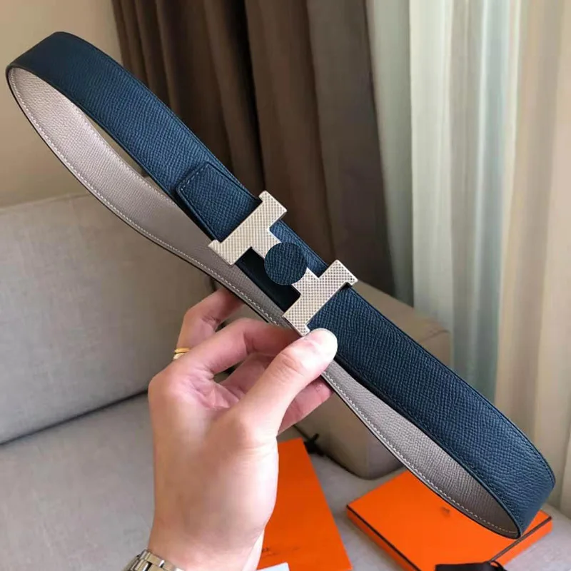 

Men h f Home Genuine Leather Smooth Buckle Leather Belt Full-grain Leather Hand Palmprint Double Headed Tip Stainless Steel Belt
