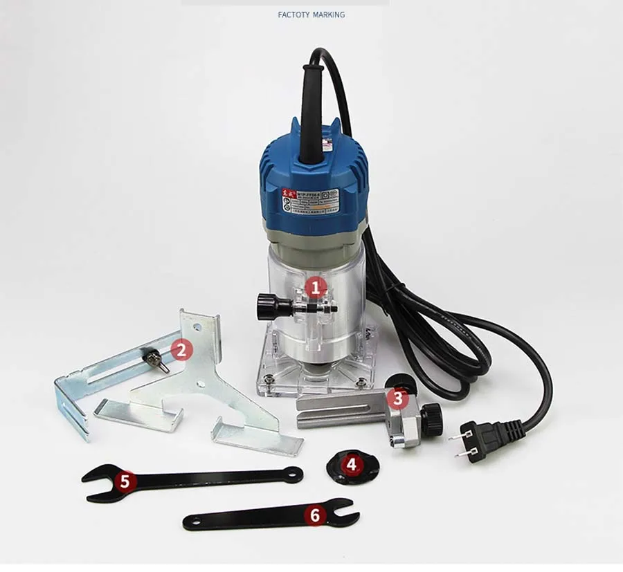 Dongcheng Router Trimmer Durable Small Copper Motor Carving Machine 1/4'' Chuck Electric Woodworking Trimmer Power Tool