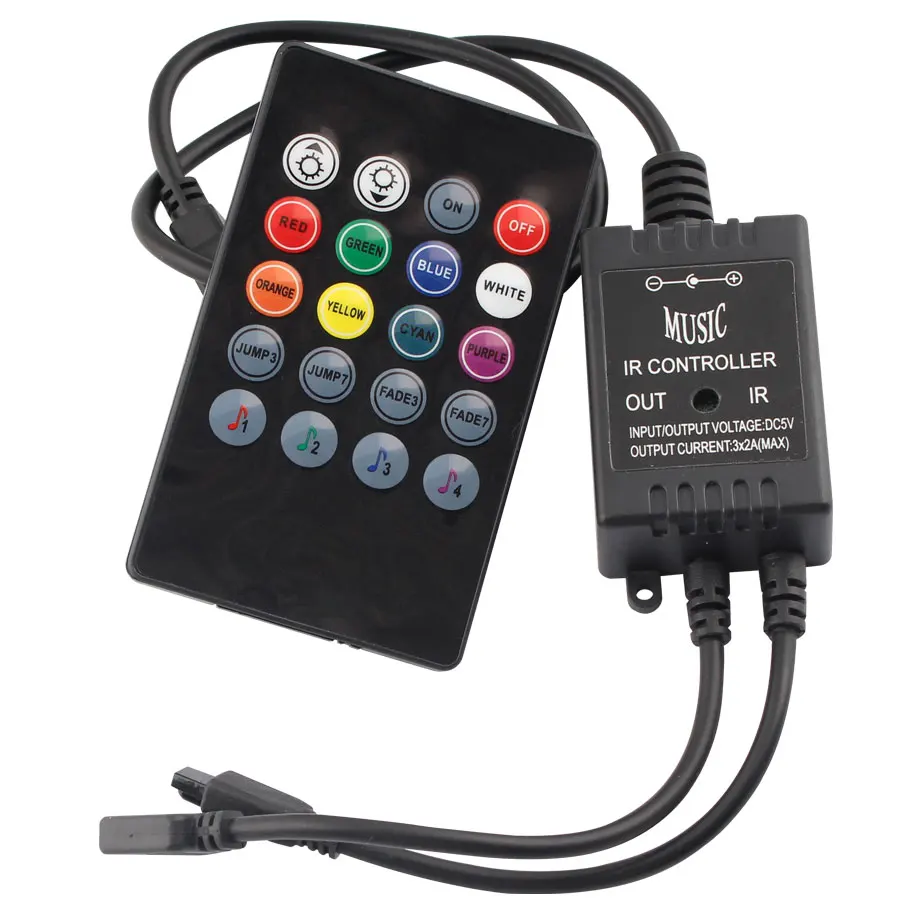 5 в музыкальный ИК RGB USB контроллер 20 клавиш датчик звука голоса Музыка практичный