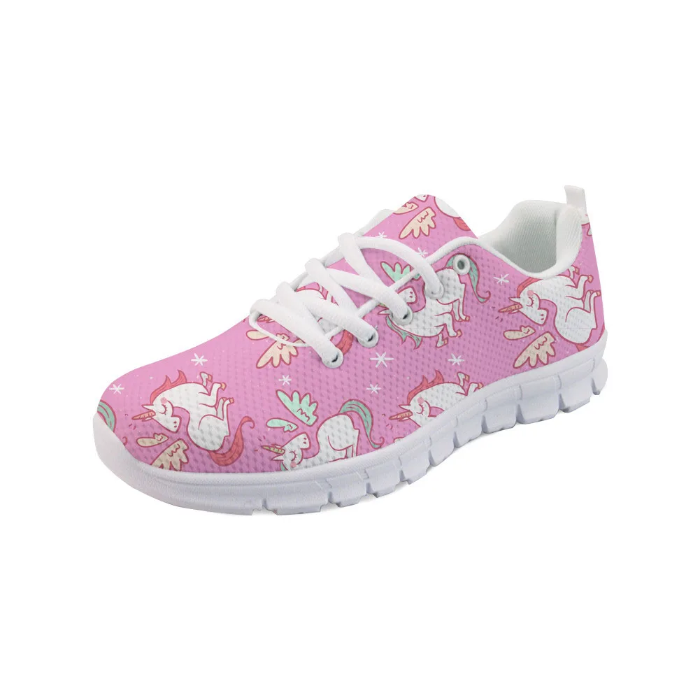 

WHEREISART Cartoon Unicorn Printed Women Flat Shoes Ladies Fashion Lace-up Sneaker Shoes For Girls Cute Breathable Footwear