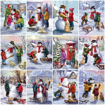 

Evershine Diamond Painting Kid Full Square Round 5D DIY Diamond Embroidery Snowman Mosaic Winter Rhinestone Picture Home Decor