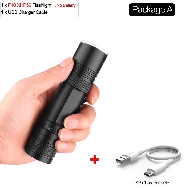 Package A Яркий светодиодный фонарь XHP70.2, мощный фонарь, перезаряжаемый через USB, светодиодный фонарь XHP70 XHP50, фонарик с зумом, аккумулятор 18650 - Испускаемый цвет: Package A