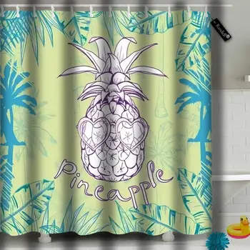 

Shower Curtain Bath Curtain Pineapple with Glasses Tropical Design Exotic Food Fruit Exoti Decorative Modern Bathroom
