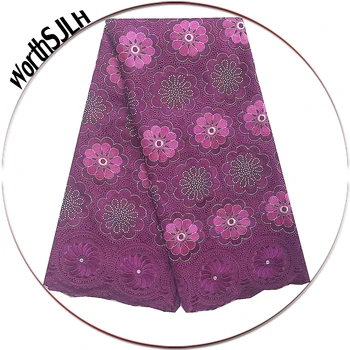 

Soft Cotton African Lace Fabric 2019 High Quality Magenta Green Swiss Voile Latest Lace Fabric Material Bridal Lace Fabric