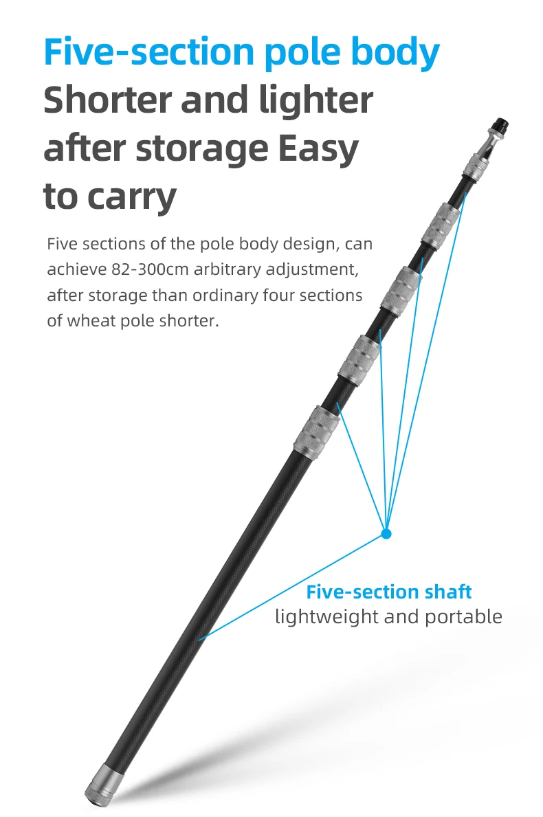 Selens Handheld Microphone Boom Arm Carbon Fiber Pole Arm Extendable 5 Section F