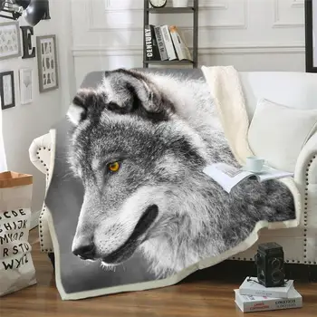 

J Wolf Blanket for Men 3d HD Cartoon Blanket Double Thick Warm Super Soft Flannel Lion Blankets for Sofa Bedding Carpet Dropship