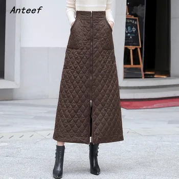 

black Down cotton plus size vintage 2019 high waist clothes autumn winter casual loose long skirts womens skirt women streetwear