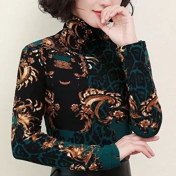 

mesh top Bottoming shirt female 2020 autumn winter long sleeve print slim lace T-shirt plus size fashion elegant t shirt tops