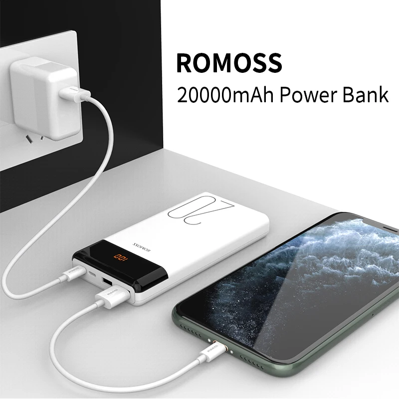 ROMOSS LT20 портативное зарядное устройство 20000 мАч с двумя usb-портами, светодиодный дисплей, быстрая внешняя батарея для телефонов, планшетов, Xiaomi