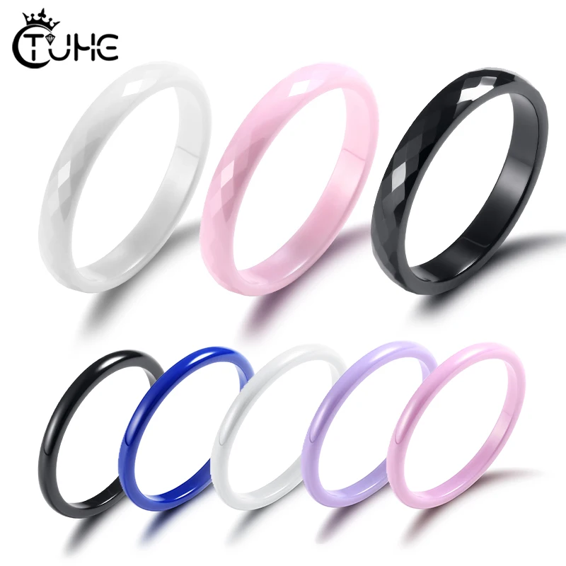 2pcs/Set Colorful Healthy Smooth 2mm Ceramic Rings For Women Waterproof Jewelry Minimalist Wedding Gift Never Fade Never Scratch