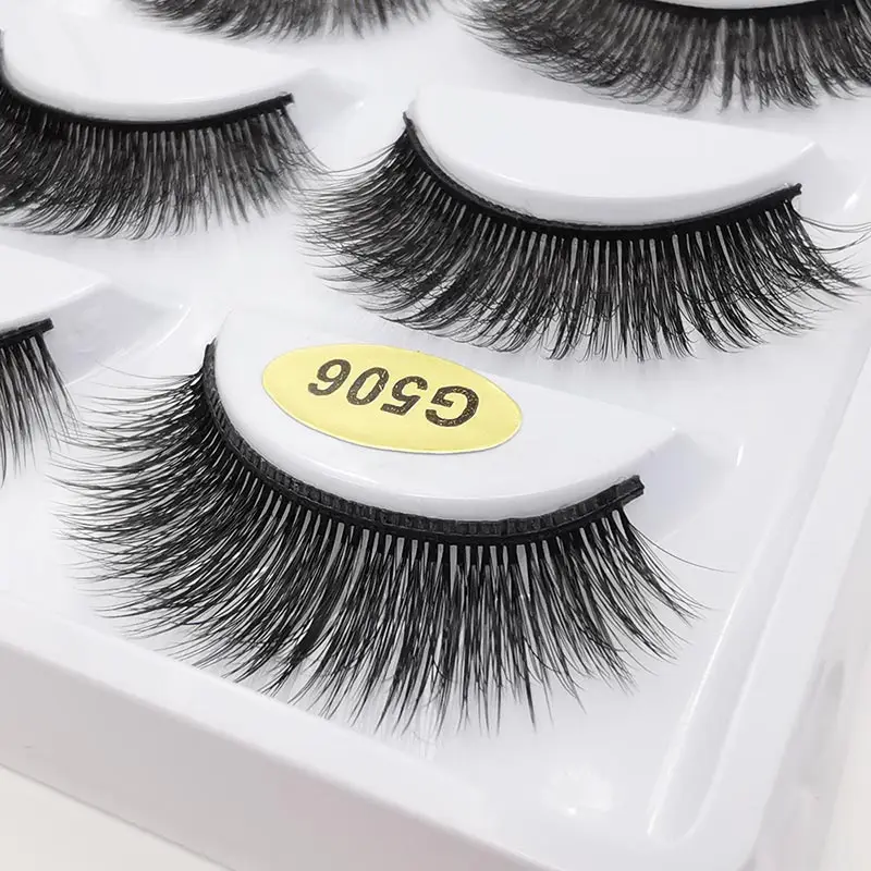 5Pairs 3D Mink Lashes Thick False Eyelashes Fluffy Wispy Crisscros Winged Tapered Eyelashes Handmade Makeup Extension Tools