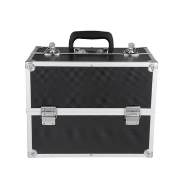 

Professional Aluminum Make up Organizer Storage Box Locking Portable Cosmetics Storage Case Bin with Strap & 4 Extendable Trays